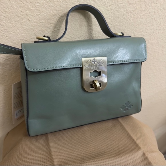 NWOT Women PATRICIA NASH Distressed Carisbrooke Sage Leather crossbody satchel.